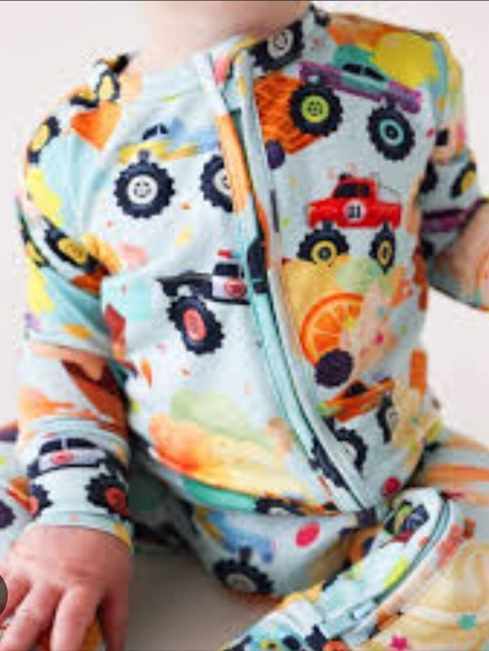 POSH PEANUT BAMBOO Light Blue Ice Cream & Trucks Footed PJ💙 PERFECT SHAPE